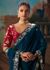 Coral Blue Embroidered Designer Saree