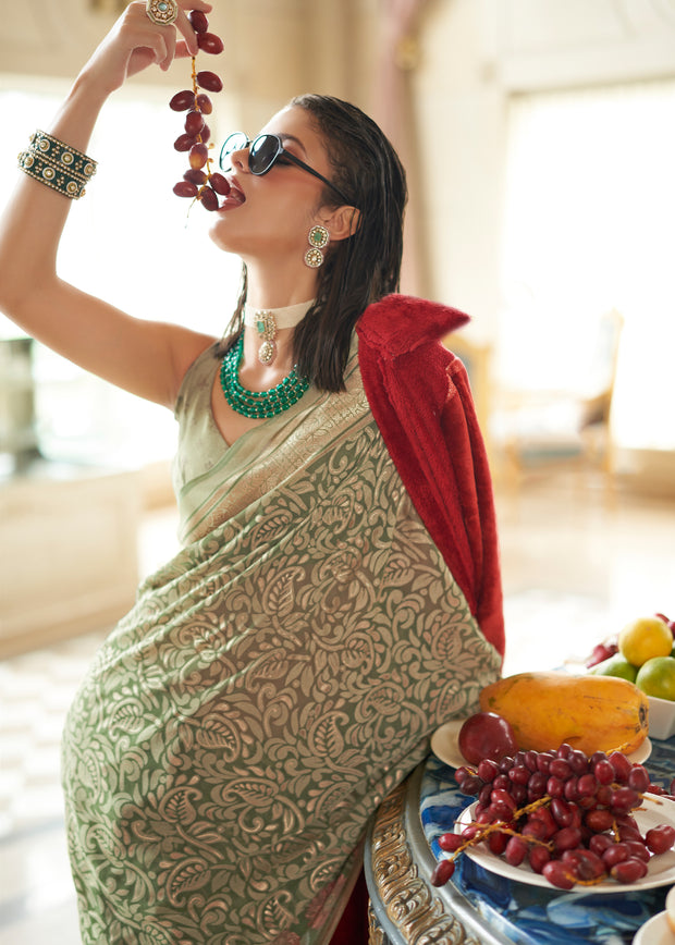 Mellow Green Printed Georgette Silk Saree