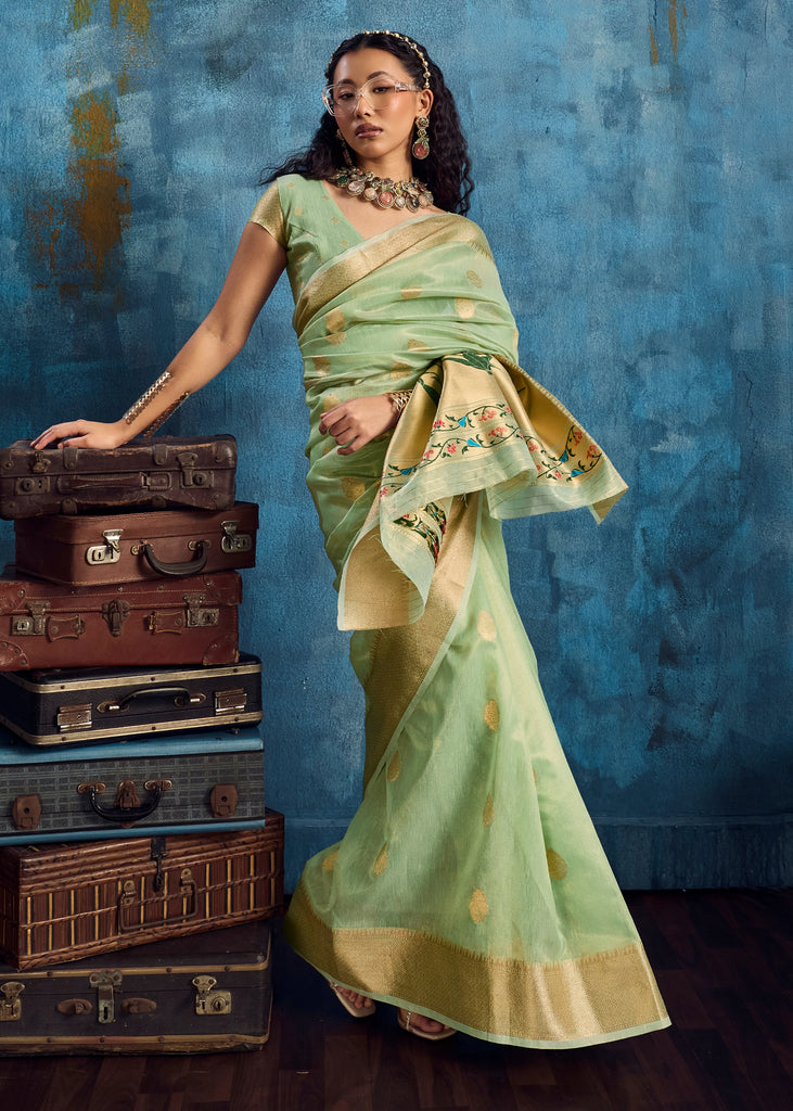 Fair Green Woven Paithani Tissue Silk Saree