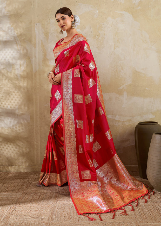 Bridal Red Woven Banarasi Silk Saree