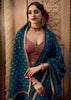 “Exclusive Offer” : Coral Blue Woven Designer Embroidered Silk Saree With Contrast Blouse
