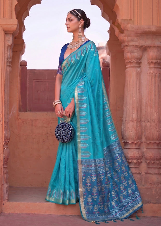 Heritage Blue Woven Banarasi Silk Saree