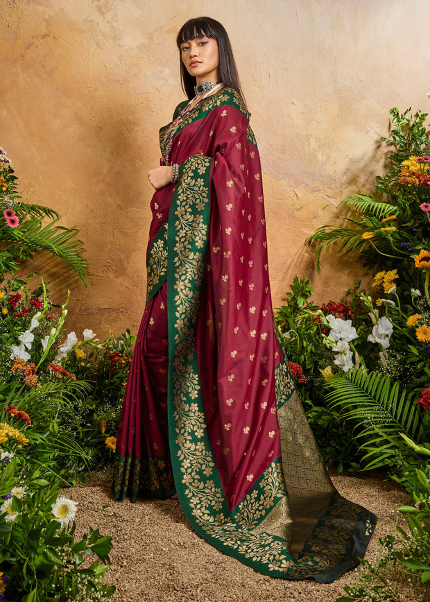 Rich Maroon Woven Soft Silk Saree