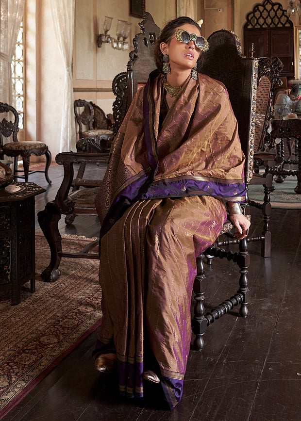 Caramel Brown Banarasi Tussar Silk Saree
