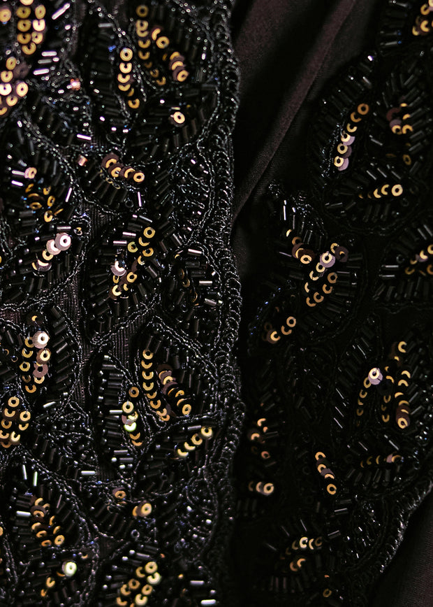 Jet Black Embroidered Tissue Designer Saree