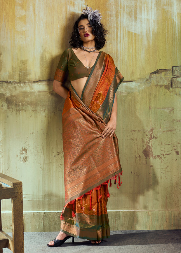 Jaffa Orange Woven Banarasi Silk Saree