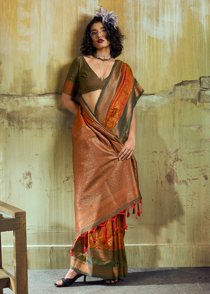 Jaffa Orange Woven Banarasi Silk Saree