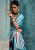 Sea Blue Satin Crepe Printed Silk Saree