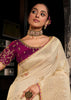 “Exclusive Offer” : Off White Woven Embroidered Banarasi Silk Saree