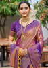 Orange Purple Dual Tone Woven Banarasi Silk Saree