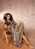 Olive Grey Woven Banarasi Silk Saree With Contrast Border