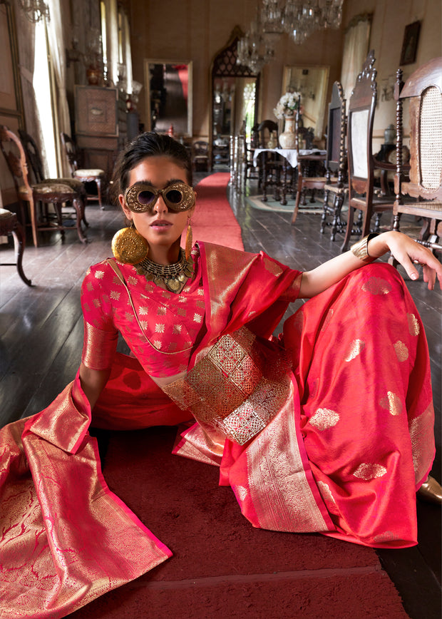 Raspberry Pink Dual Tone Woven Banarasi Silk Saree