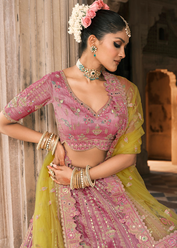 Yellow & Pink Heavy Embroidered Designer Lehenga