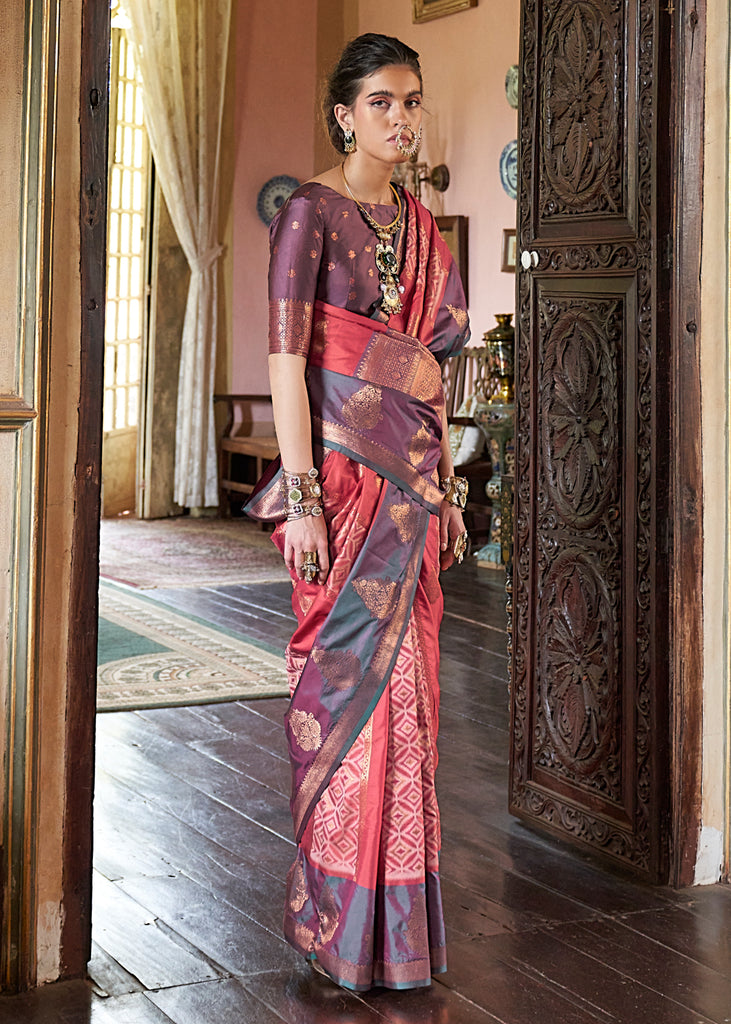 Radiant Rose & Plum Dual Tone Bronze Zari Woven Banarasi Silk Saree