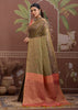 Olive Green Woven Tussar Silk Saree