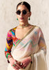 Snow White Designer Organza Tissue Silk Saree With Printed Blouse