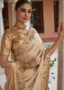 Cream Gold Bead Work Kanjivaram Soft Silk Saree