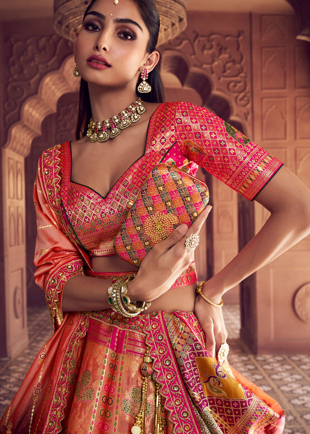 Pink Banarasi Silk Embroidered Lehenga