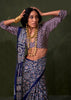 Patriot Blue Printed Satin Crepe Silk Saree