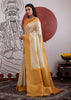 Mustard Border Ivory Woven Banarasi Silk Saree
