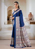 Navy Blue Printed Satin Silk Saree