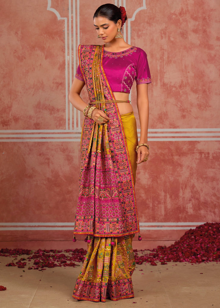 Mustard Yellow Embroidered Designer Saree