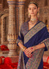 Depth Blue Printed Kashmiri Jamewar Saree