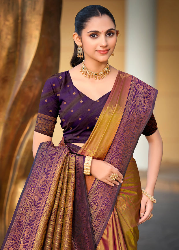 Rich Gold Dual Tone Woven Banarasi Silk Saree