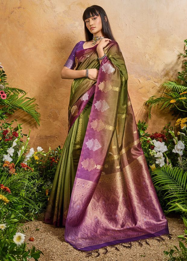Henna Green Woven Banarasi Silk Saree