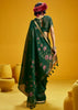 Dark Green Woven Munga Cotton Silk Saree