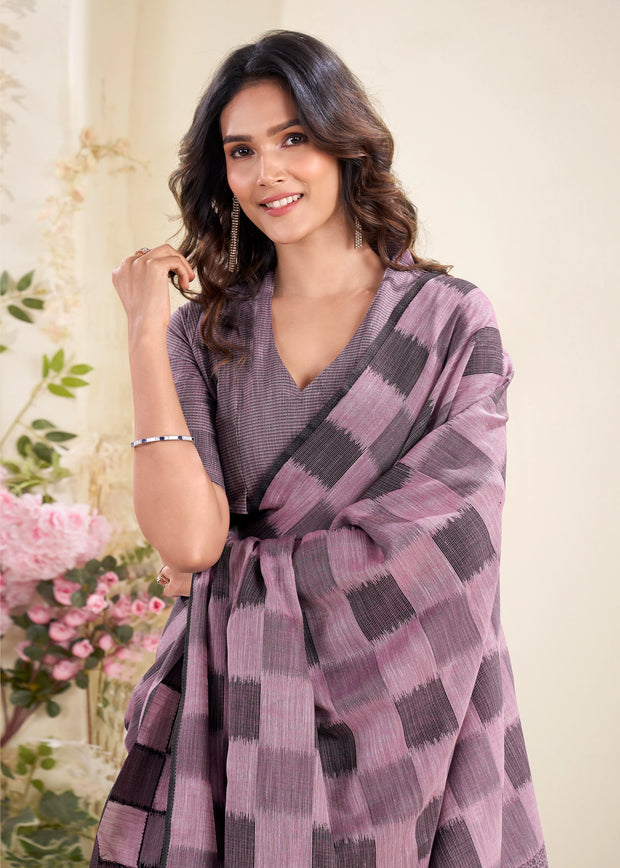 Lilac Purple Woven Linen Silk Saree