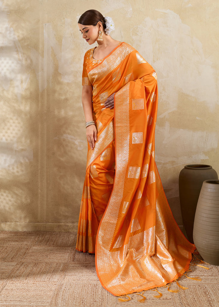 Rich Orange Woven Banarasi Silk Saree