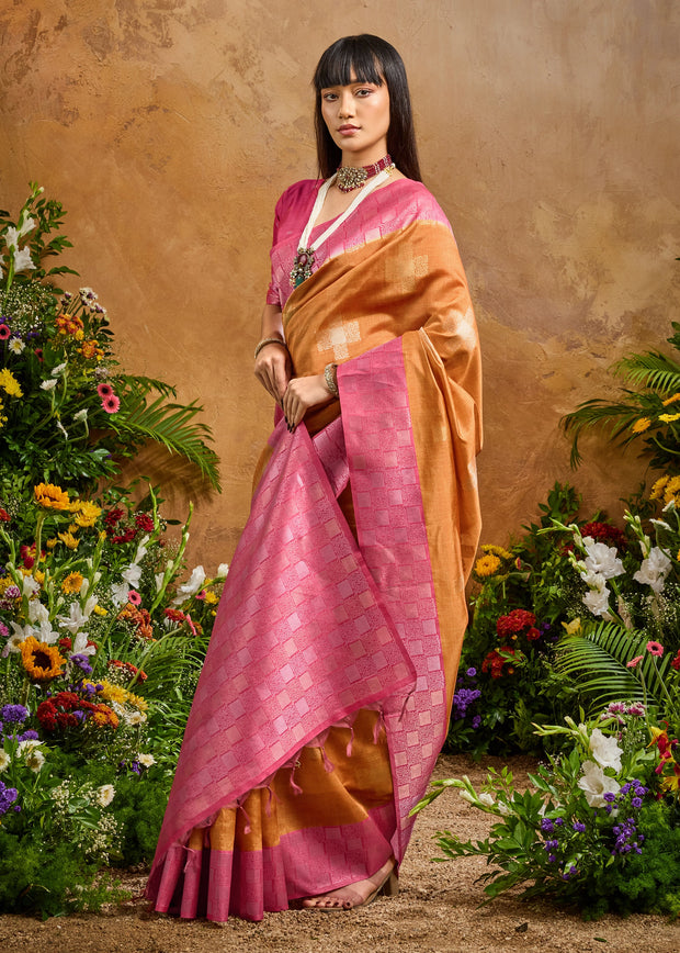 Russet Orange Woven Cotton Silk Saree