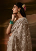 Metallic Beige Embroidered Designer Organza Saree