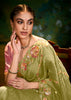 Henna Green Heavy Embroidered Designer Silk Saree With contrast Blouse