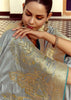 Sterling Grey Woven Banarasi Designer Silk Saree With Contrast Blouse