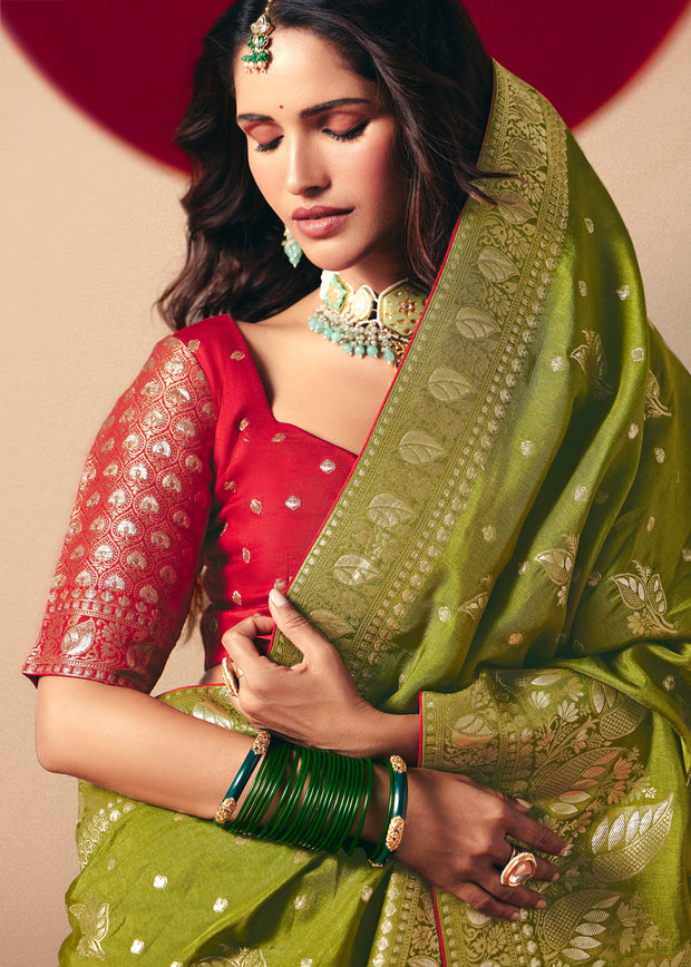 Henna Green Woven Banarasi Silk Saree