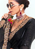 Jet Black Designer Embroidered Tissue Saree