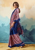 Nautical Blue Printed Satin Silk Saree