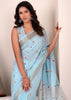Sky Blue Woven Linen Silk Saree