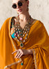 Mustard Yellow Designer Organza Tissue Silk Saree With Printed Blouse