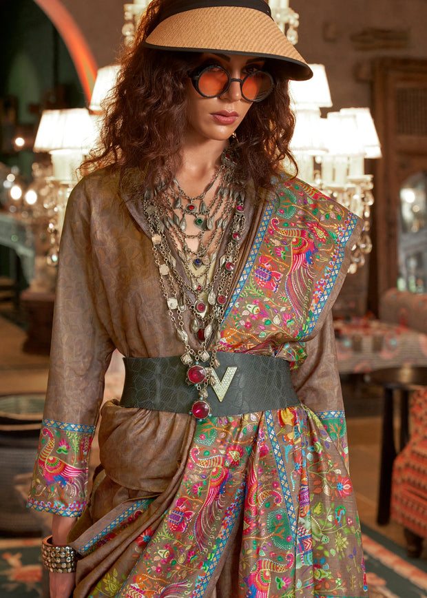 Mount Brown Madhubani Printed Saree