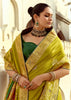 Glow Green Woven Banarasi Designer Silk Saree With Contrast Blouse