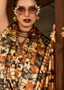 Brown And Beige Printed Satin Silk Saree