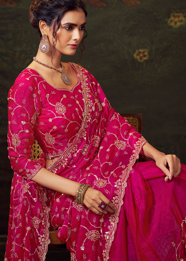 Magenta Pink Designer Tissue Silk Saree