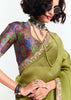 Kiwi Green Designer Embroidered Tissue Saree