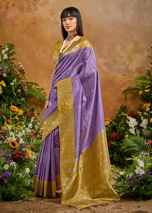 Lavender Purple Woven Cotton Silk Saree