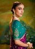 Rich Purple Heavy Embroidered Designer Silk Saree With contrast Blouse