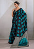 Teal Blue Printed Satin Silk Saree