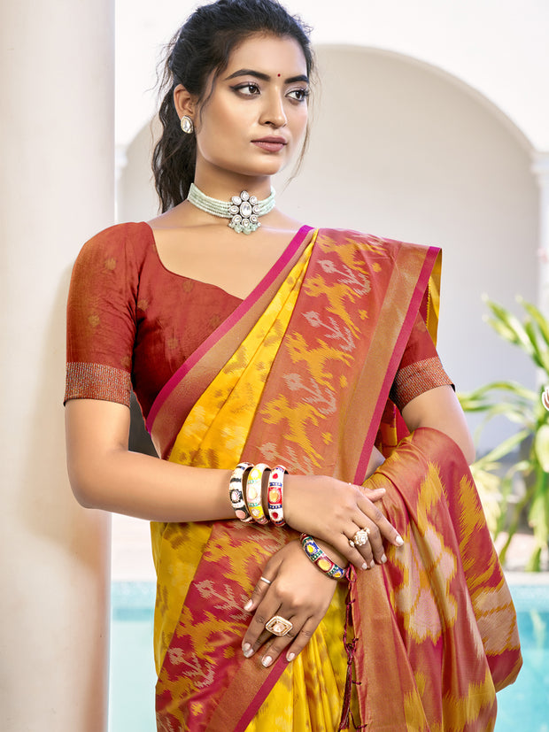 Vibrant Yellow Woven Patola Silk Saree